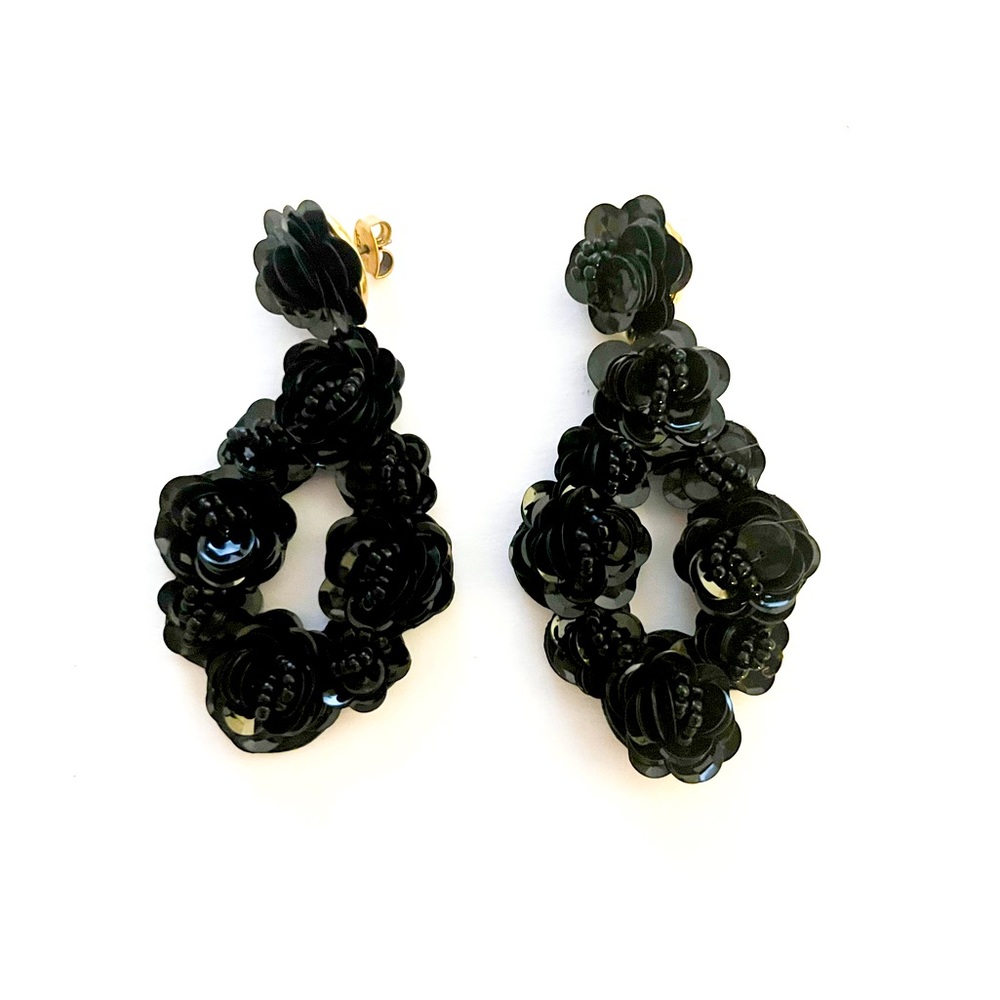 JCrew Black Sequin Floral Earrings
